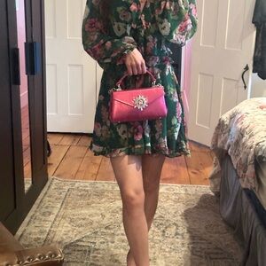 Floral Green Dress with Pink Accents